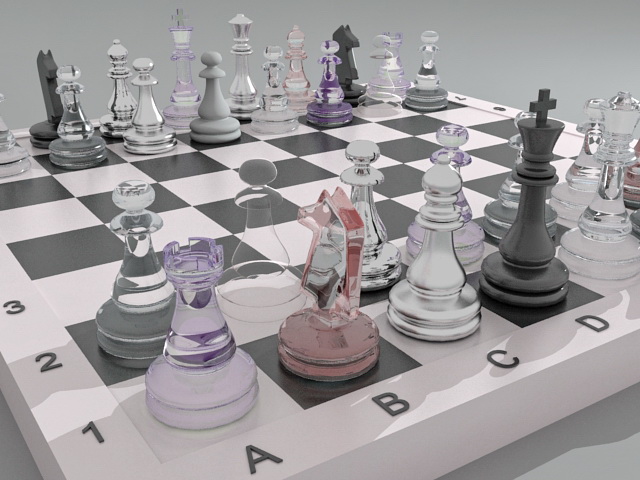 Crystal chess set 3d rendering