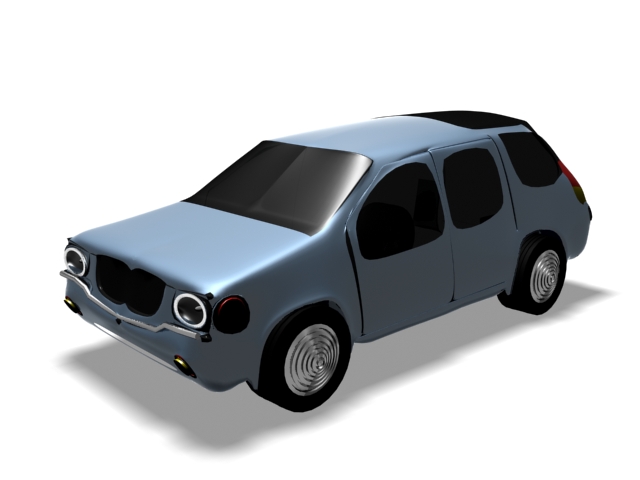 Blue cartoon car 3d rendering