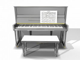 Piano with bench 3d preview