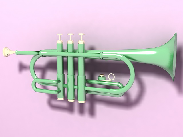 Antique bronze trumpet 3d rendering