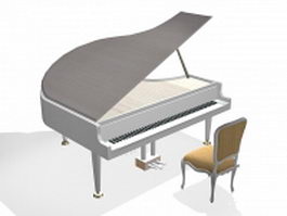 Grand piano with stool 3d model preview