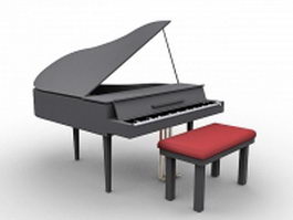 Grand piano with bench 3d model preview