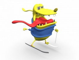 Cartoon dog skiing 3d model preview