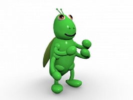 Cartoon green grasshopper 3d model preview