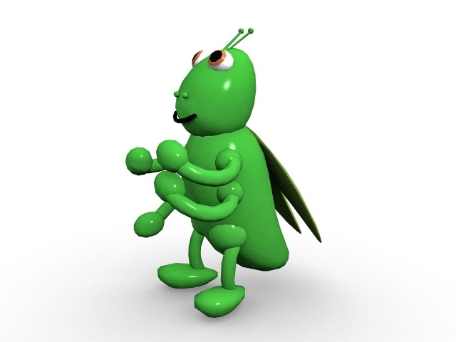 Cartoon green grasshopper 3d rendering