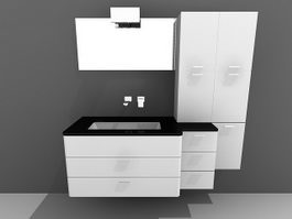 White bathroom vanity with wall cabinet 3d model preview
