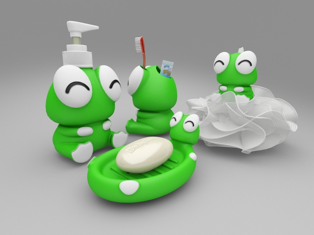 Cartoon frog bathroom accessory set 3d model - CadNav