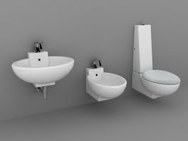 Wall mounted toilet bidet and sink 3d preview