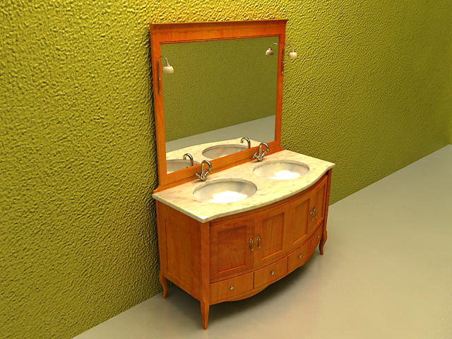 Vintage double sink bathroom vanity 3d rendering