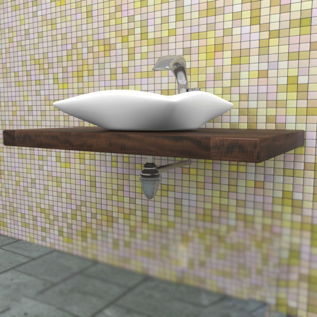 Wall mount vessel sink vanity 3d rendering