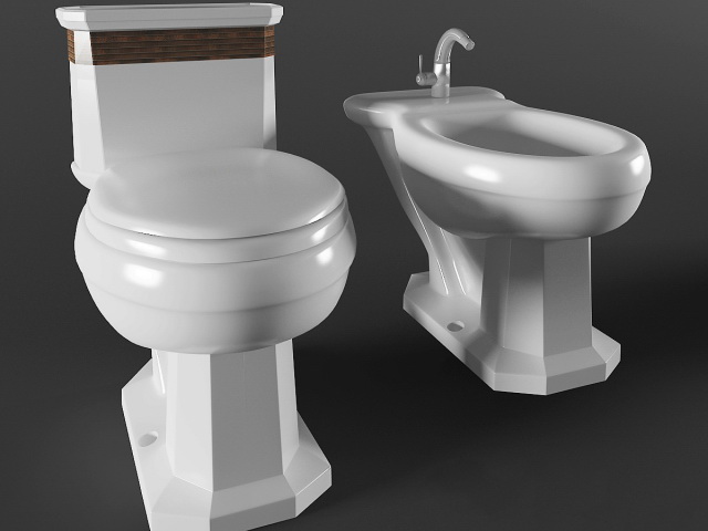 Retro bidet and toilet 3d rendering