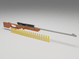 Vintage rifle with bullets 3d model preview