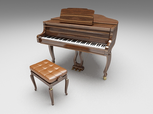 Grand piano with stool 3d rendering