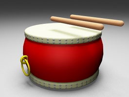 Chinese drum with sticks 3d model preview