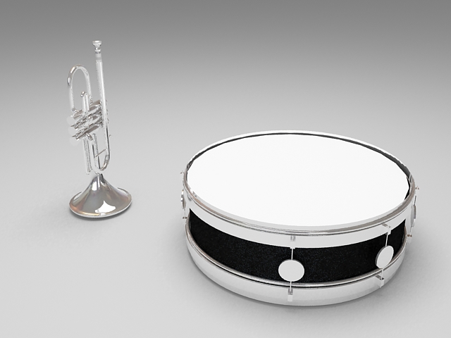 Trumpet and drum 3d rendering
