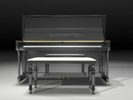 Upright piano with stool 3d preview