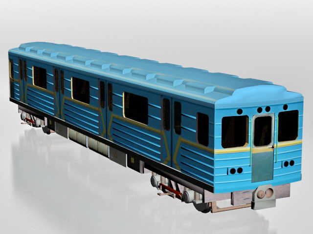 Blue metro train 3d rendering