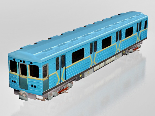 Blue metro train 3d rendering