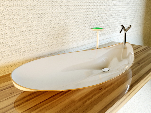 Bathroom sink and wood countertop 3d rendering