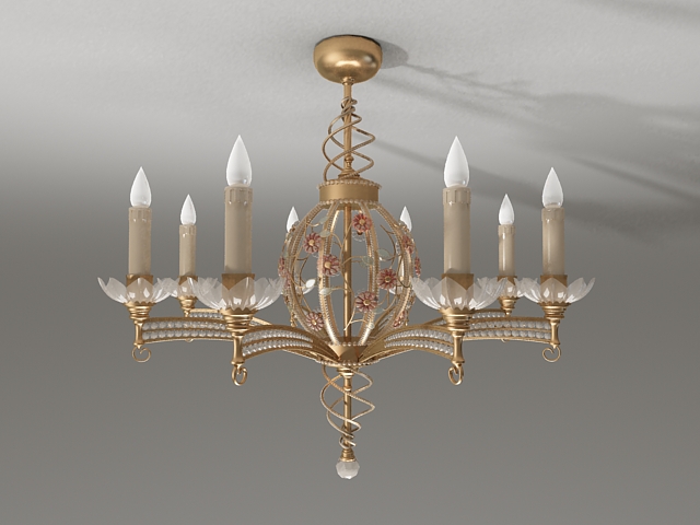 Antique brass candle chandelier 3d rendering