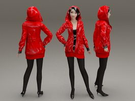 Girl with red coat 3d model preview