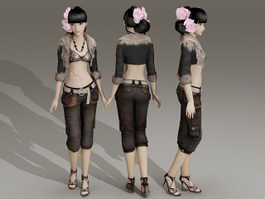 Fashion Style Asian Girl 3d model preview