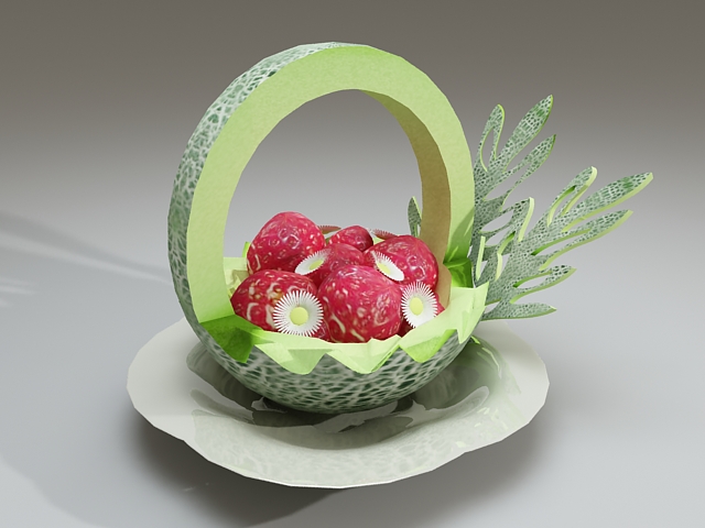 Carved melon fruit bowl 3d rendering