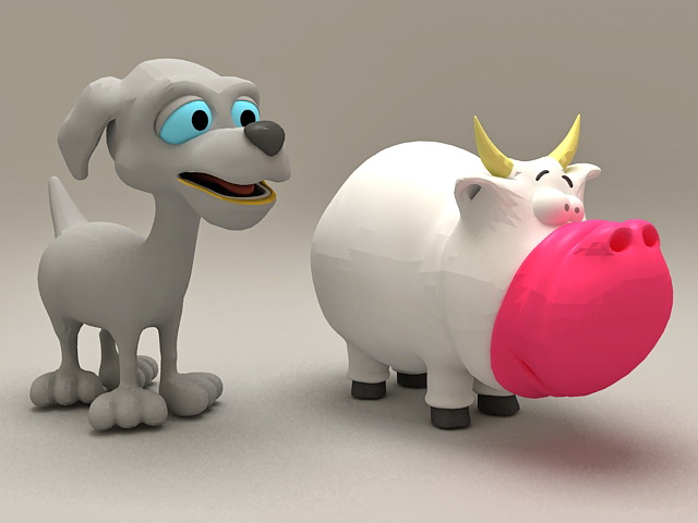 Hippo and Dog Cartoon 3d model - CadNav