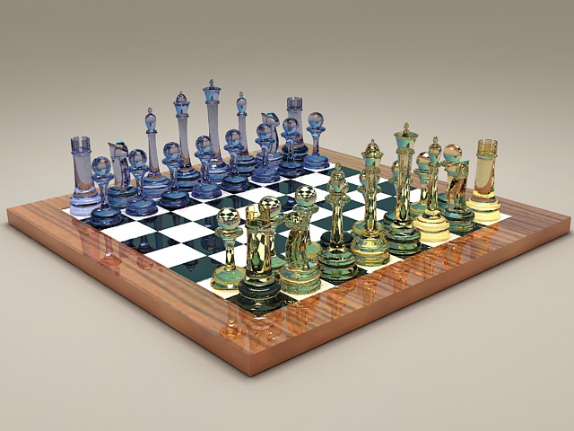 Glass Chess Set 3d rendering
