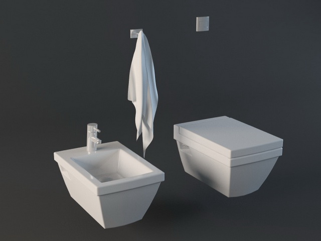 Toilet and Bidet Set 3d rendering