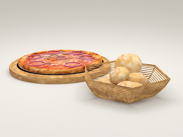 Pizza and Breads 3d rendering