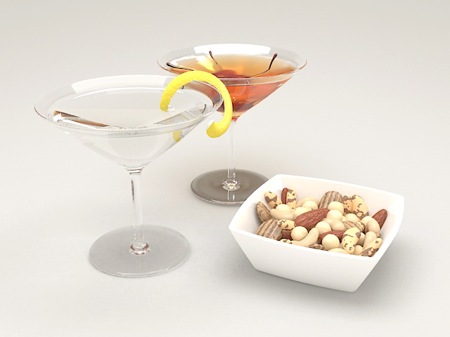 Snacks and Cocktail Drinks 3d rendering