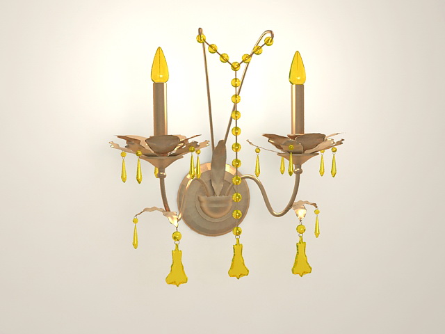 Vintage Brass and Crystal Wall Sconce 3d rendering