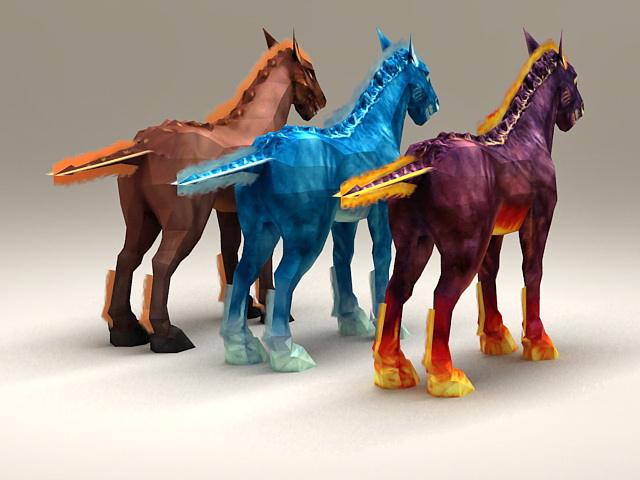 Fantasy Fire Horses 3d rendering