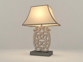 Carved Wood Table Lamp 3d preview