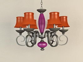 Black Iron Chandelier with Shades 3d model preview