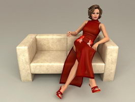 Sexy Woman Sitting on Couch 3d model preview