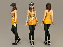 Casual Wear Asian Girl 3d model preview