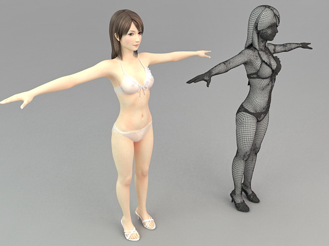 Asian Girl with Bikini 3d rendering