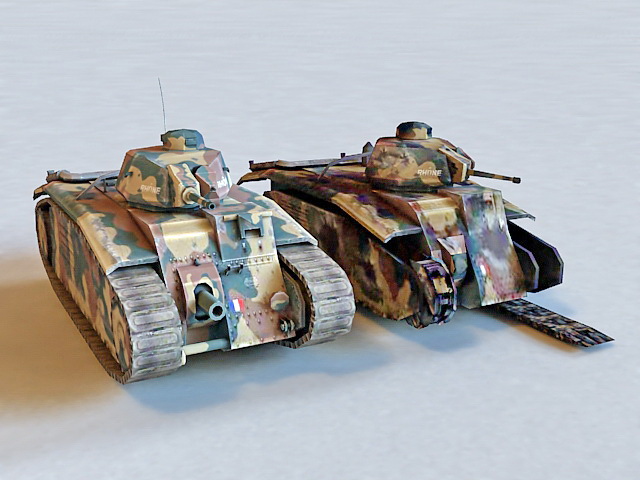 French Char B1 Heavy Tank 3d rendering