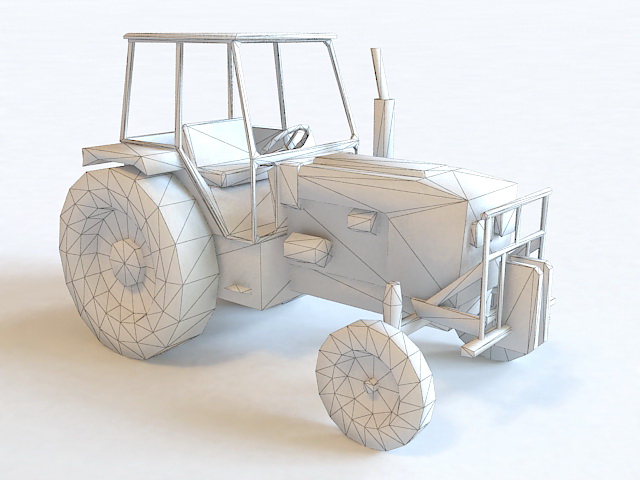 Farm Tractor Low Poly 3d rendering