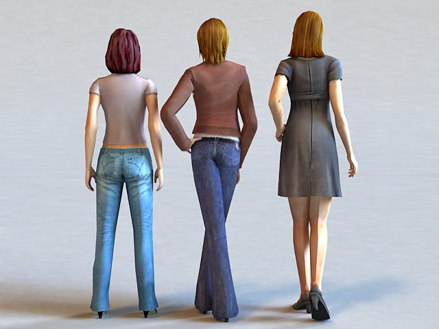 Beautiful Group of Three Women 3d rendering