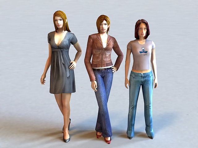 Beautiful Group of Three Women 3d rendering