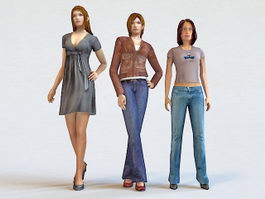 Three Trendy Woman 3d model preview