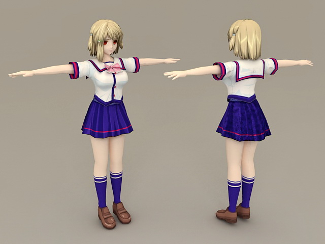 Cute Anime Schoolgirl 3d model - CadNav