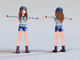 Baseball Anime Girl 3d model preview