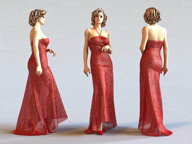 Beautiful Red Dress Lady 3d rendering