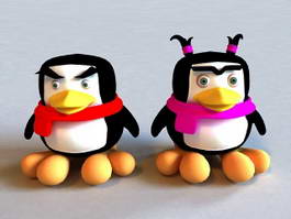 Female & Male Cartoon Penguin 3d model preview