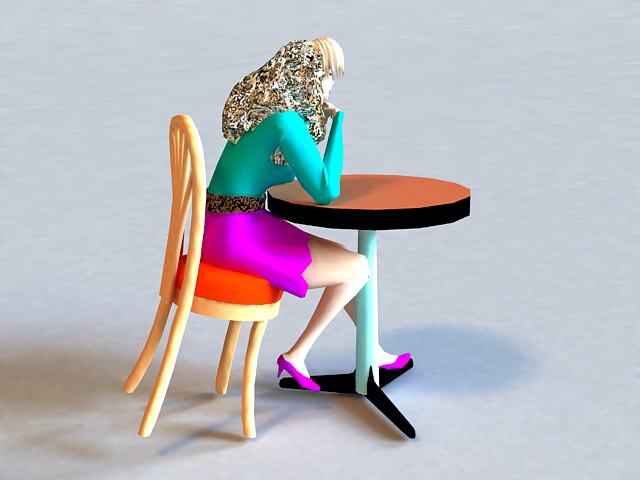 Woman Sitting at Coffee Table 3d rendering
