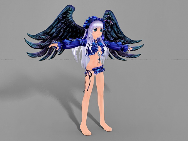 Anime Dark Angel Girl 3d rendering